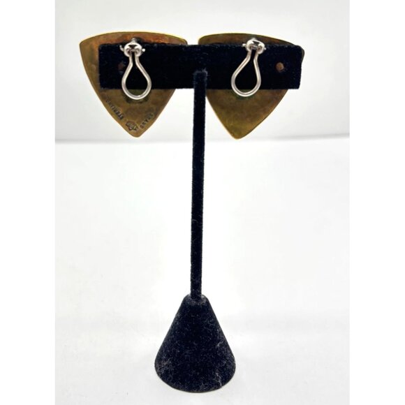 Jeep Collins Retired Hammered 925 Brass Clip-On Earrings Triangle Shape - Picture 6 of 10